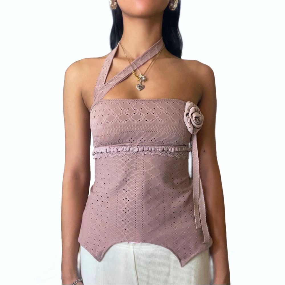 pointelle halter top